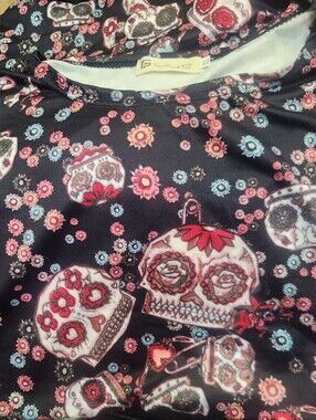 Womans  Black Floral Sugar Skull Top / Dress